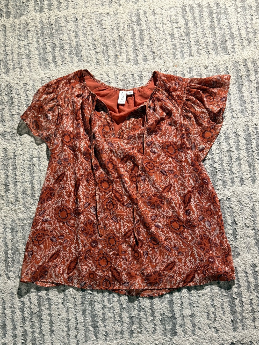 Joie orange rust short sleeve ruffle flowy floral blouse top size M